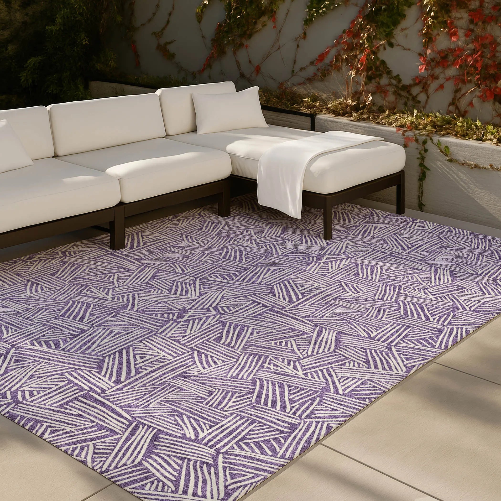 8' X 10' Purple And Beige Geometric Washable Indoor Outdoor Area Rug Homeroots Outdoor