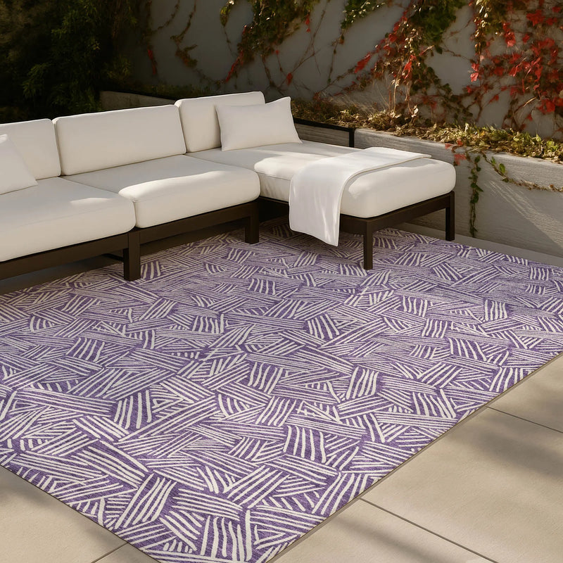 8' X 10' Purple And Beige Geometric Washable Indoor Outdoor Area Rug Homeroots Outdoor