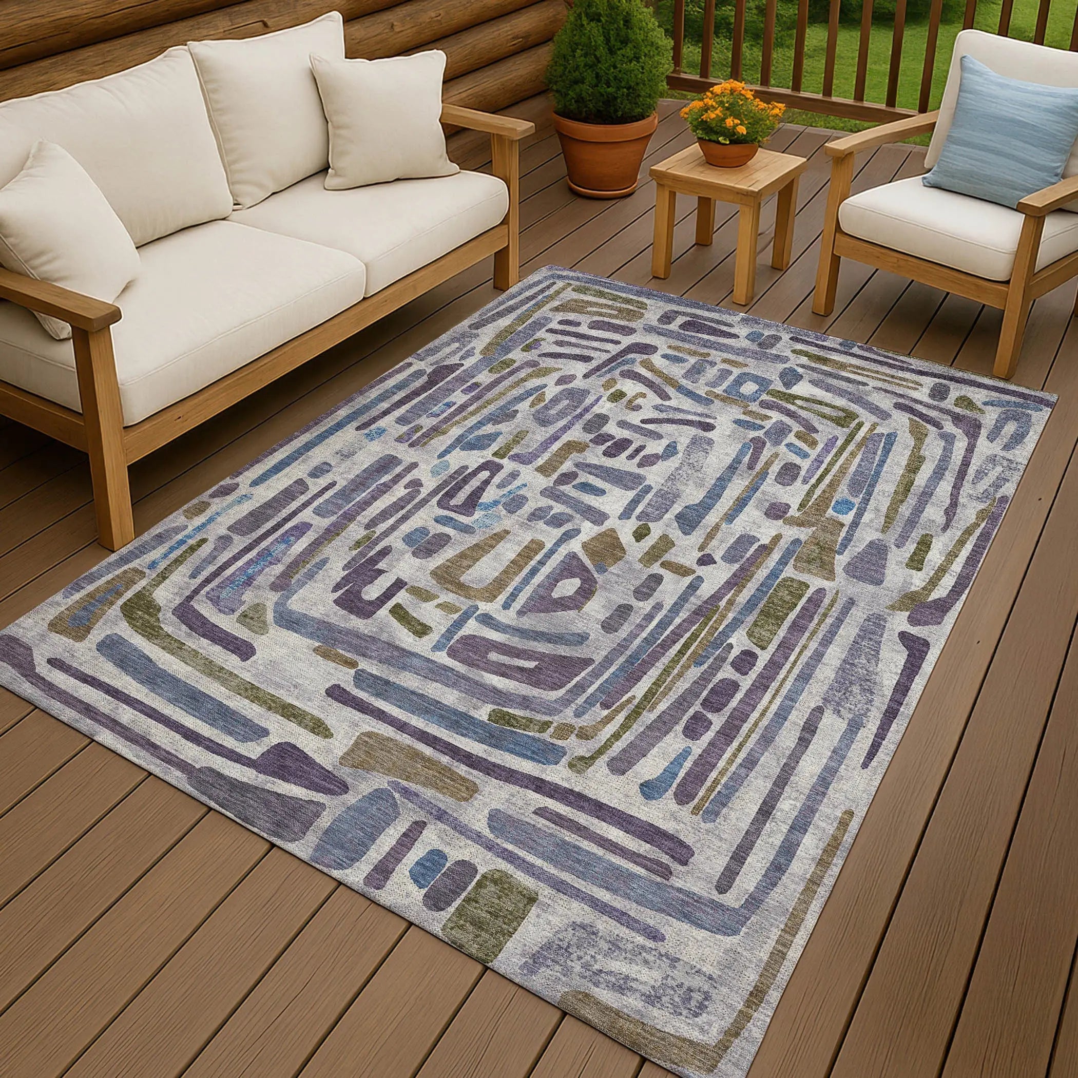 8' X 10' Purple And Brown Abstract Washable Indoor Outdoor Area Rug Homeroots Outdoor