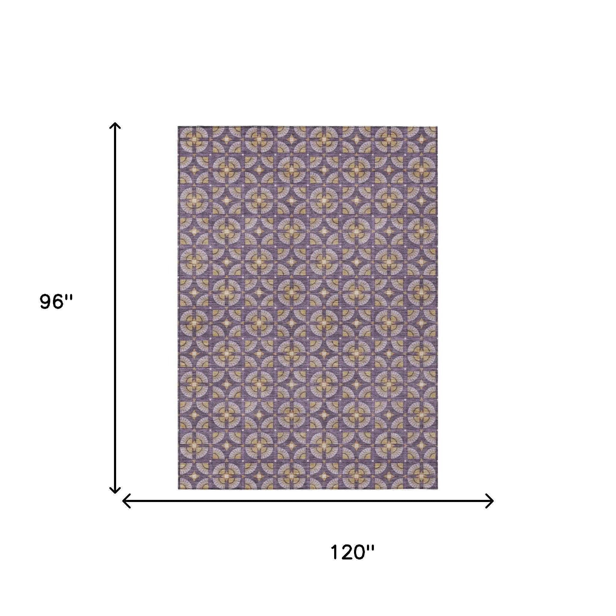 8' X 10' Purple And Gold Geometric Washable Indoor Outdoor Area Rug Homeroots Outdoor