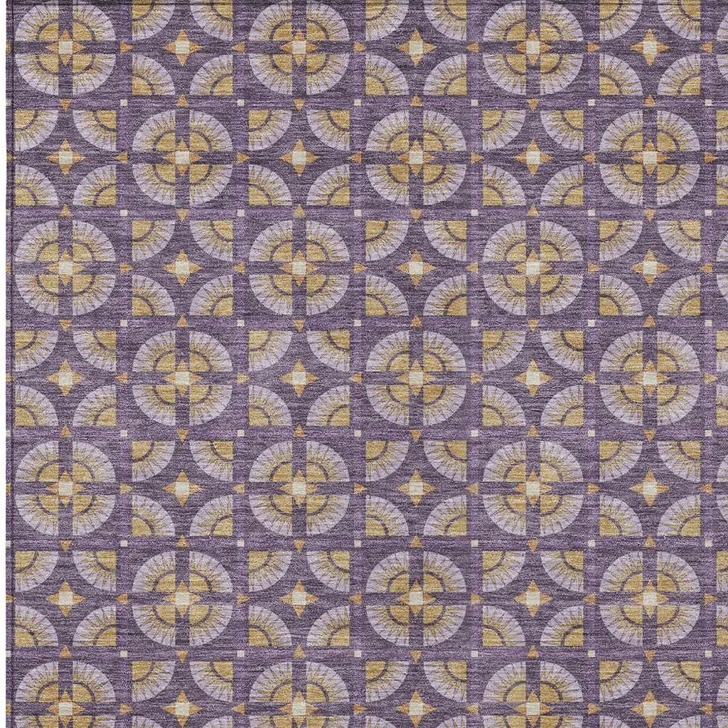 8' X 10' Purple And Gold Geometric Washable Indoor Outdoor Area Rug Homeroots Outdoor