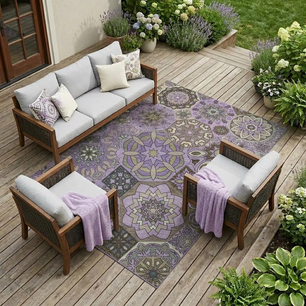 8' X 10' Purple And Graphite Patchwork Washable Indoor Outdoor Area Rug Homeroots Outdoor