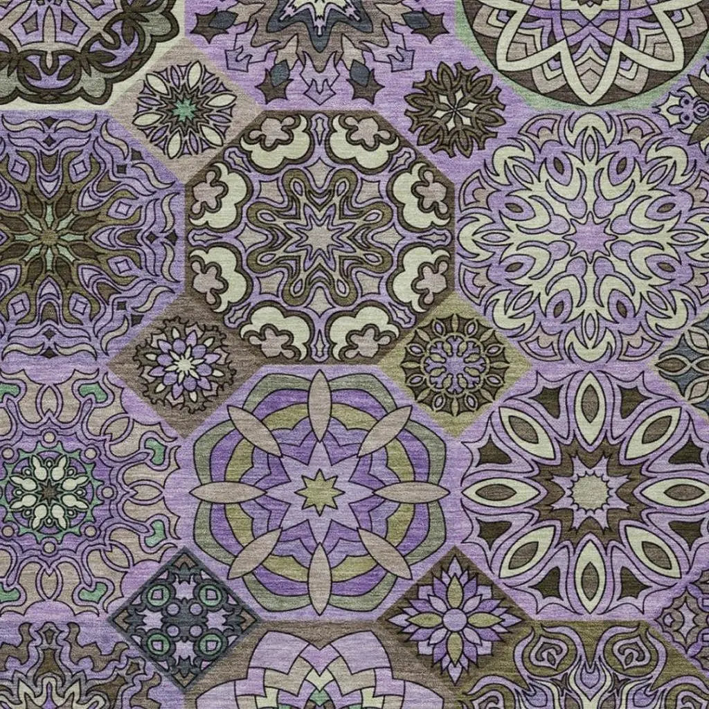 8' X 10' Purple And Graphite Patchwork Washable Indoor Outdoor Area Rug Homeroots Outdoor