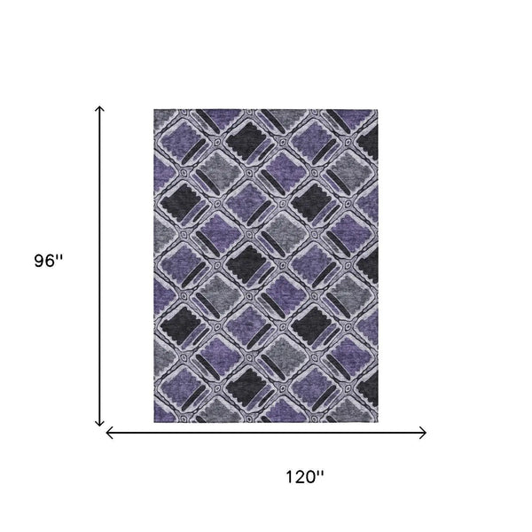 8' X 10' Purple And Lavender Geometric Washable Indoor Outdoor Area Rug Homeroots Outdoor