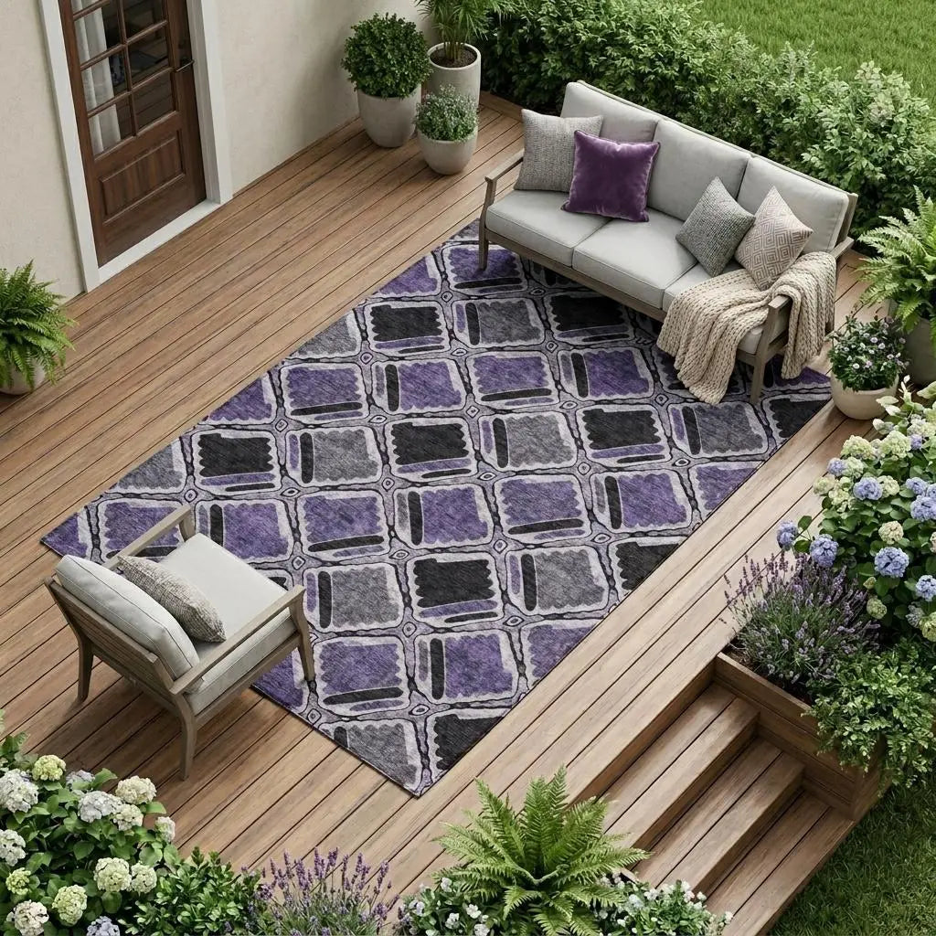 8' X 10' Purple And Lavender Geometric Washable Indoor Outdoor Area Rug Homeroots Outdoor
