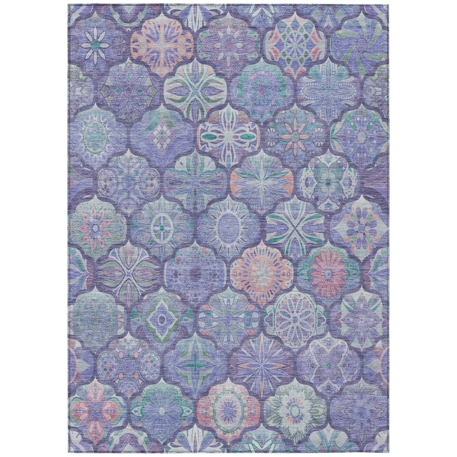 8' X 10' Purple And Lavender Ogee Washable Indoor Outdoor Area Rug Homeroots Outdoor