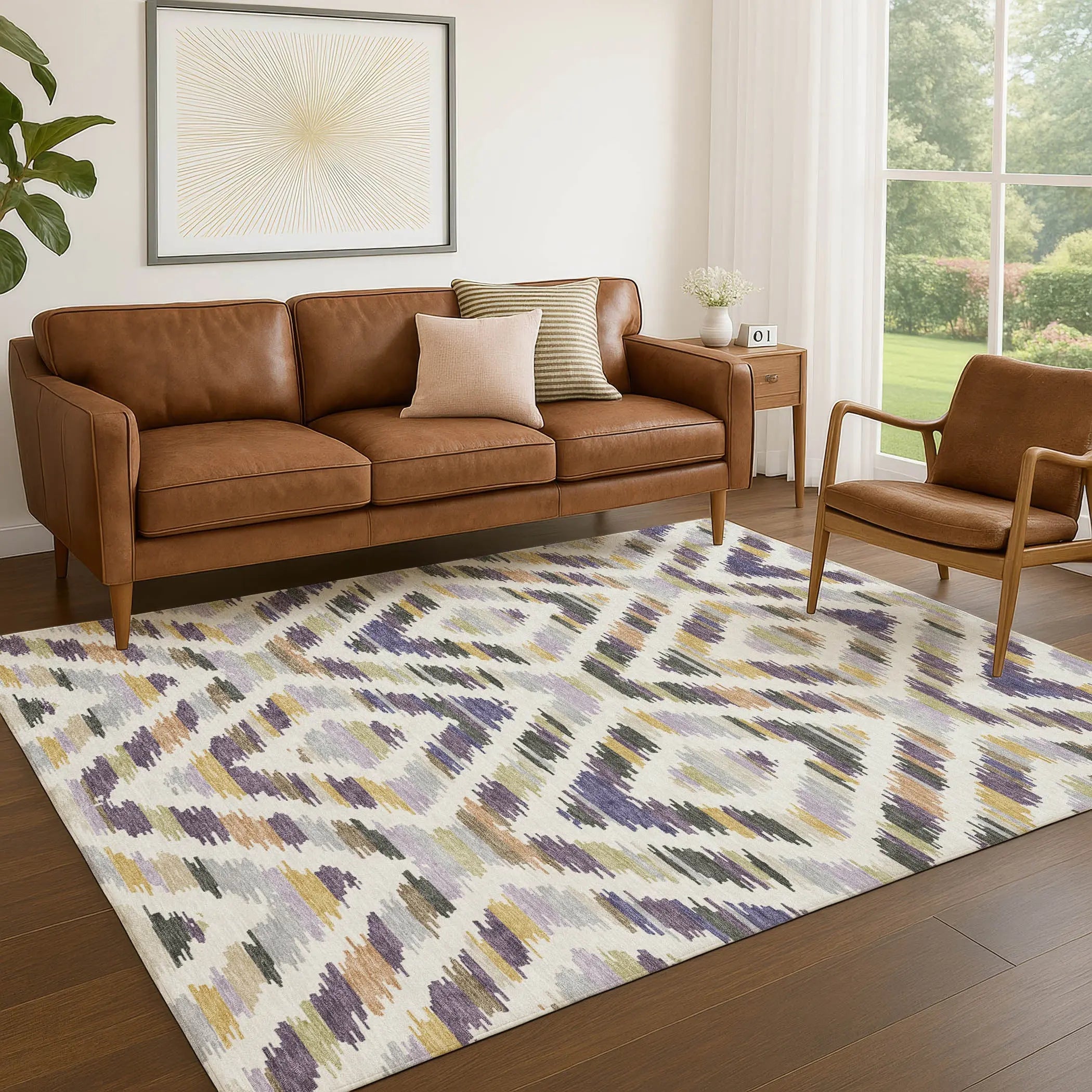 8' X 10' Purple And Lavender Tribal Washable Indoor Outdoor Area Rug Homeroots Outdoor