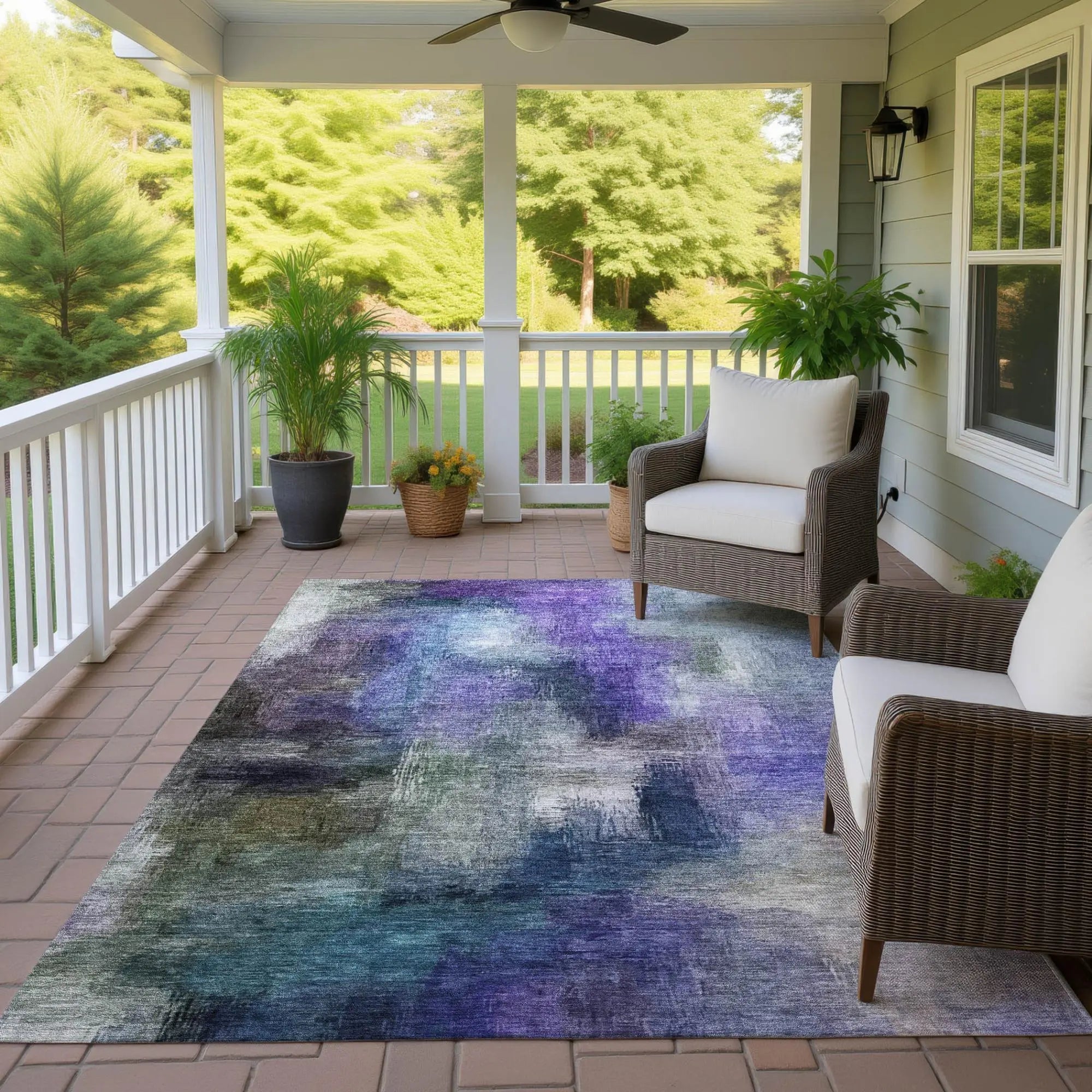 8' X 10' Purple And Pewter Abstract Washable Indoor Outdoor Area Rug Homeroots Outdoor