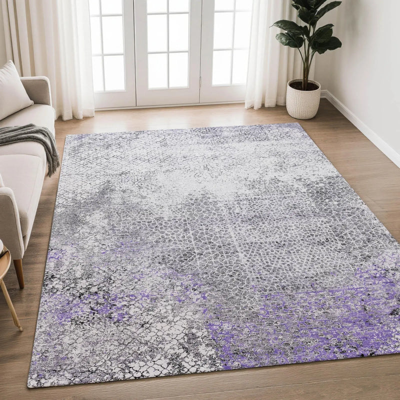 8' X 10' Purple And Pewter Abstract Washable Indoor Outdoor Area Rug Homeroots Outdoor