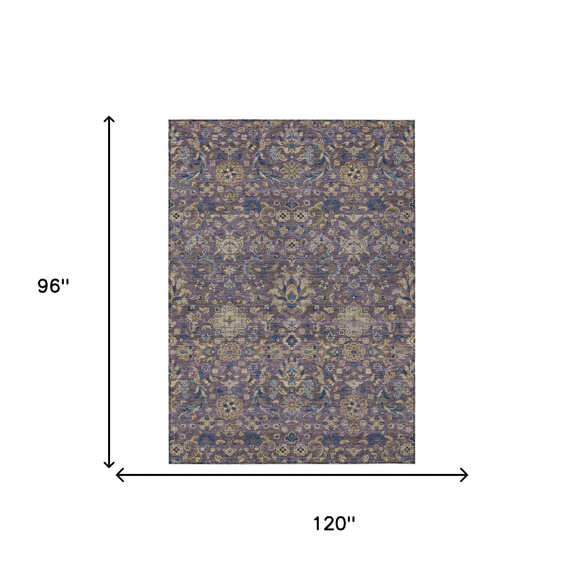 8' X 10' Purple And Plum Floral Medallion Washable Indoor Outdoor Area Rug Homeroots Outdoor