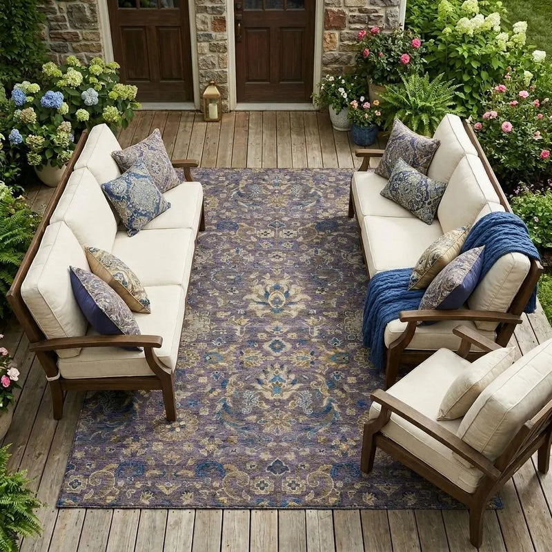 8' X 10' Purple And Plum Floral Medallion Washable Indoor Outdoor Area Rug Homeroots Outdoor