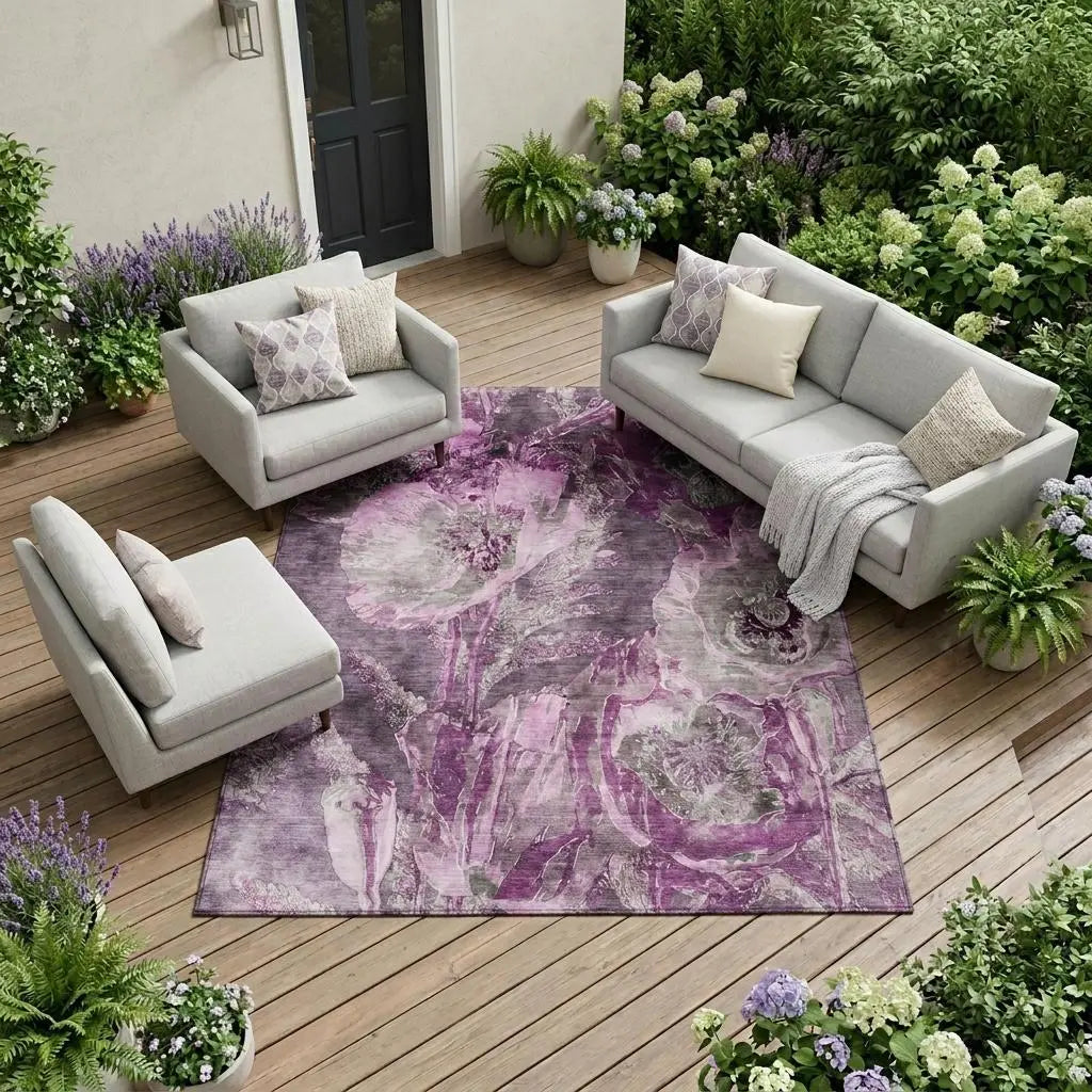 8' X 10' Purple And Plum Floral Washable Indoor Outdoor Area Rug Homeroots Outdoor