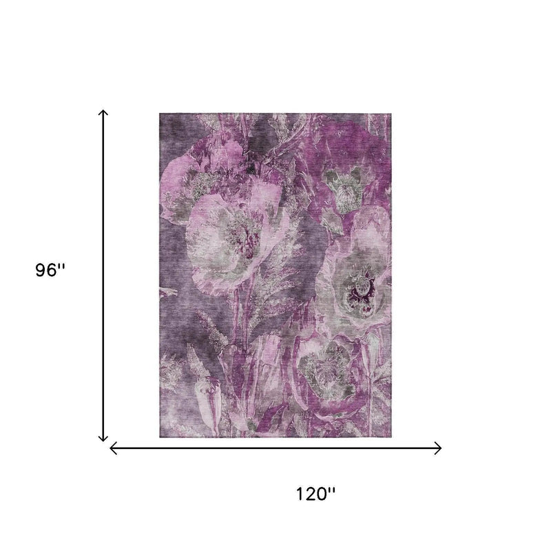 8' X 10' Purple And Plum Floral Washable Indoor Outdoor Area Rug Homeroots Outdoor