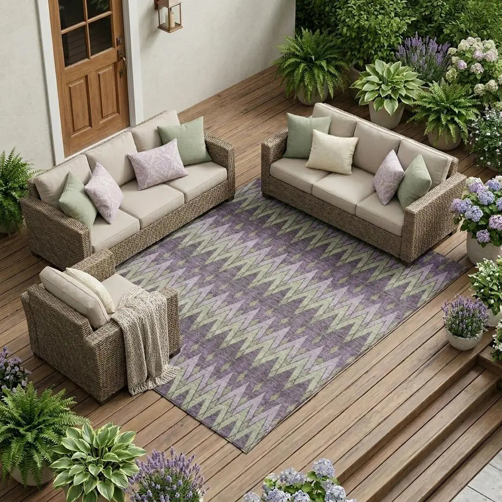 8' X 10' Purple And Plum Geometric Washable Indoor Outdoor Area Rug Homeroots Outdoor