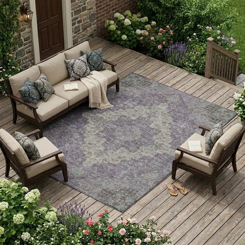 8' X 10' Purple And Plum Medallion Washable Indoor Outdoor Area Rug Homeroots Outdoor