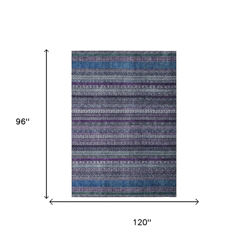 8' X 10' Purple And Plum Striped Washable Indoor Outdoor Area Rug Homeroots Outdoor