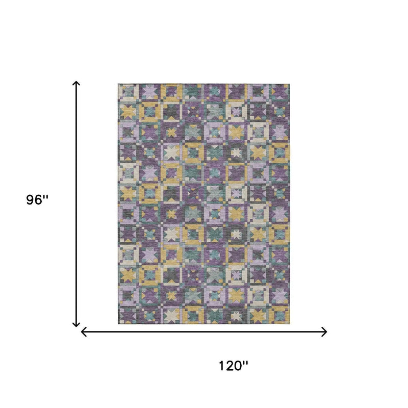 8' X 10' Purple And Teal Blue Patchwork Washable Indoor Outdoor Area Rug Homeroots Outdoor