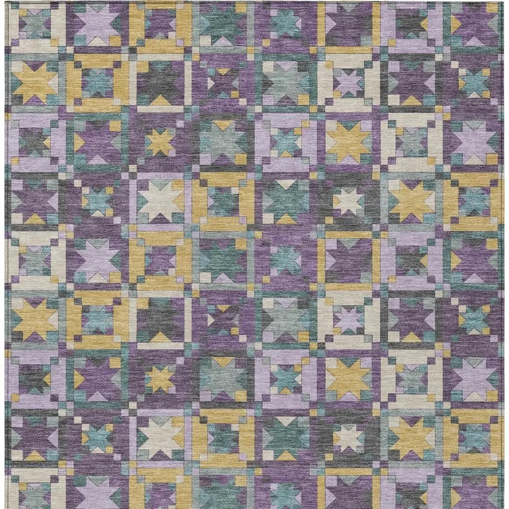 8' X 10' Purple And Teal Blue Patchwork Washable Indoor Outdoor Area Rug Homeroots Outdoor