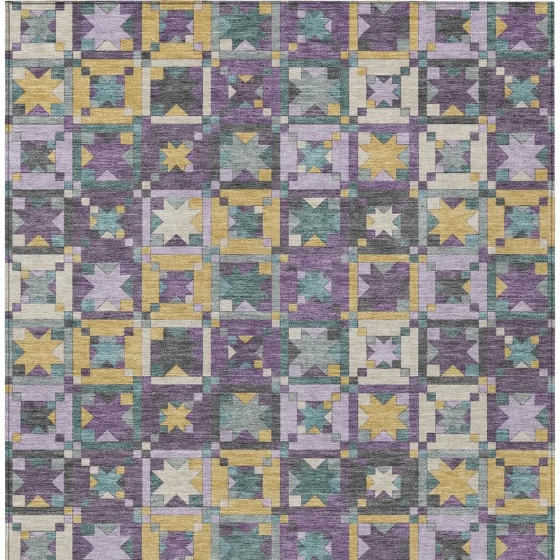 8' X 10' Purple And Teal Blue Patchwork Washable Indoor Outdoor Area Rug Homeroots Outdoor