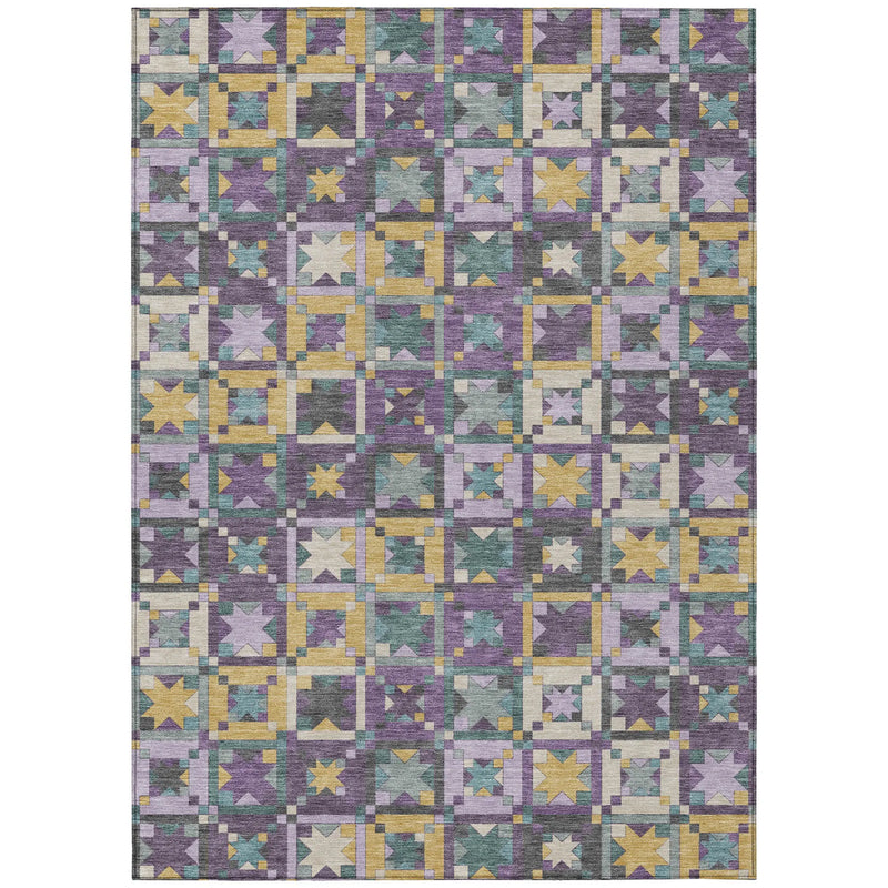 8' X 10' Purple And Teal Blue Patchwork Washable Indoor Outdoor Area Rug Homeroots Outdoor