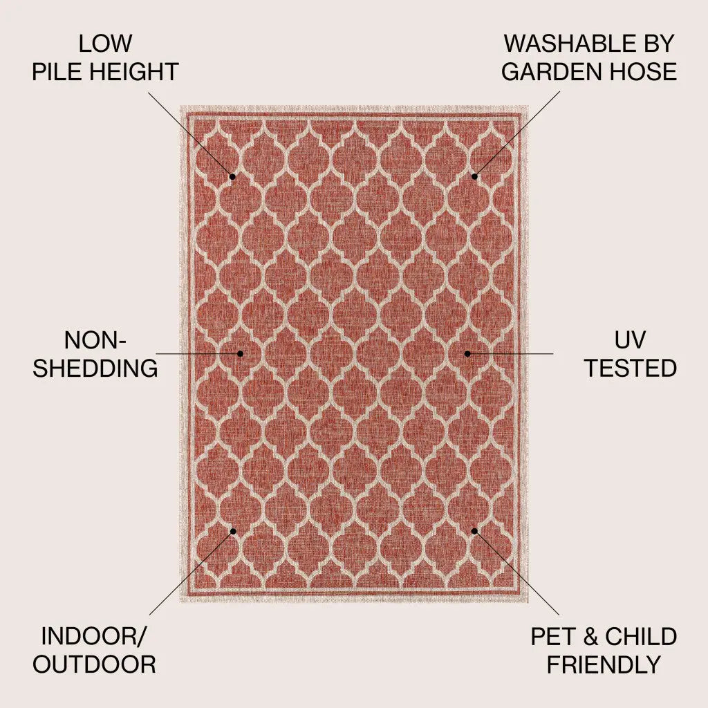 8' X 10' Red And Beige Geometric Indoor Outdoor Area Rug Homeroots Outdoor