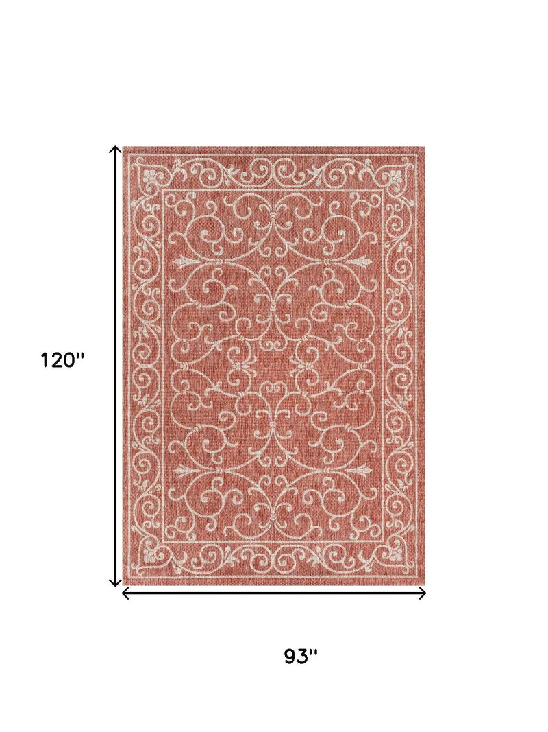 8' X 10' Red And Beige Medallion Indoor Outdoor Area Rug Homeroots Outdoor