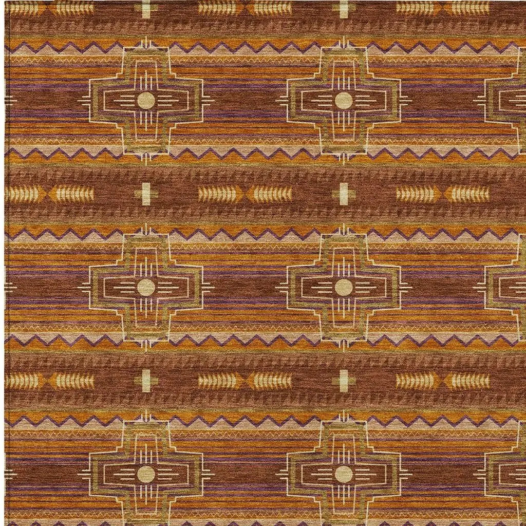 8' X 10' Red And Brown Tribal Washable Indoor Outdoor Area Rug Homeroots Outdoor