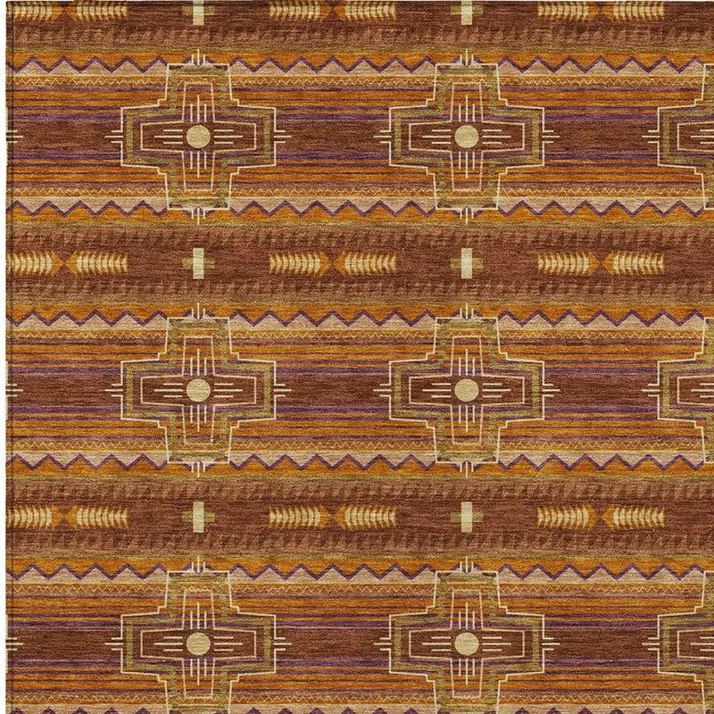 8' X 10' Red And Brown Tribal Washable Indoor Outdoor Area Rug Homeroots Outdoor