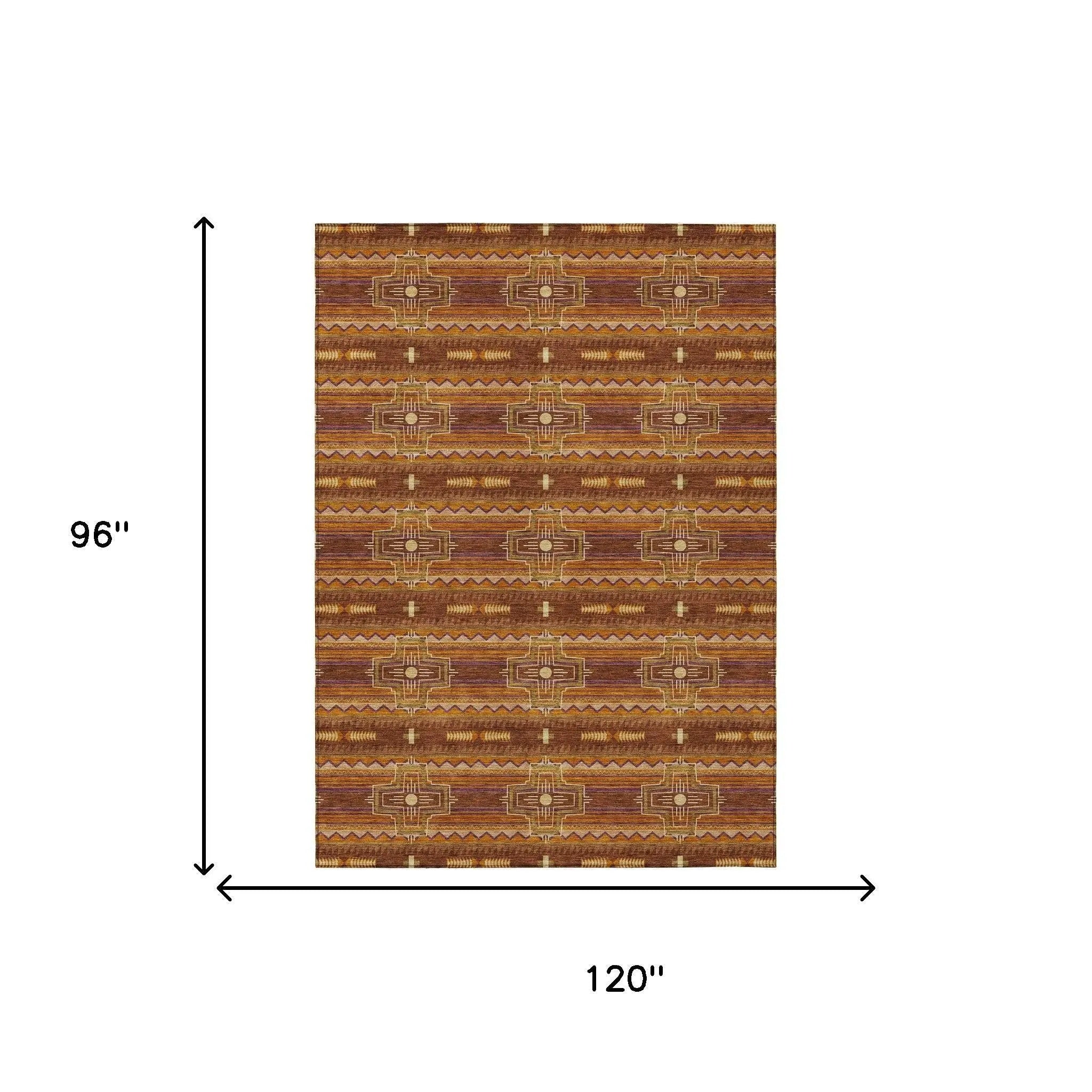 8' X 10' Red And Brown Tribal Washable Indoor Outdoor Area Rug Homeroots Outdoor