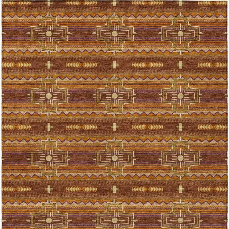 8' X 10' Red And Brown Tribal Washable Indoor Outdoor Area Rug Homeroots Outdoor