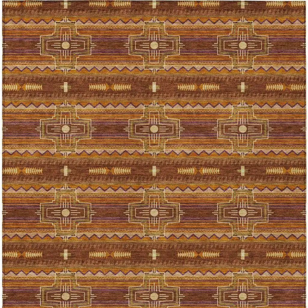 8' X 10' Red And Brown Tribal Washable Indoor Outdoor Area Rug Homeroots Outdoor