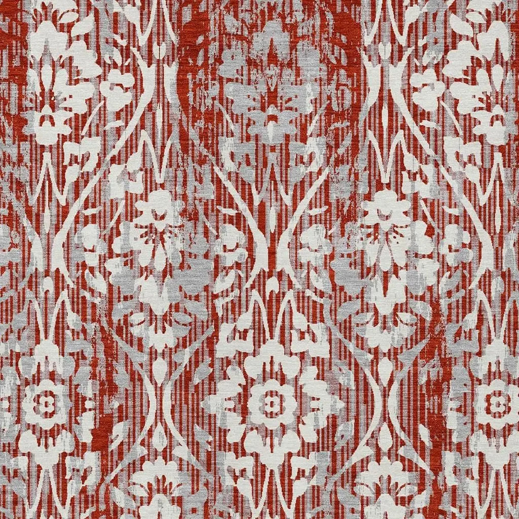 8' X 10' Red And Burgundy Damask Washable Indoor Outdoor Area Rug Homeroots Outdoor