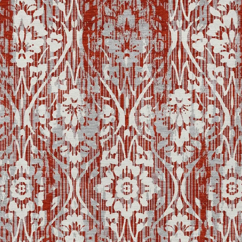 8' X 10' Red And Burgundy Damask Washable Indoor Outdoor Area Rug Homeroots Outdoor