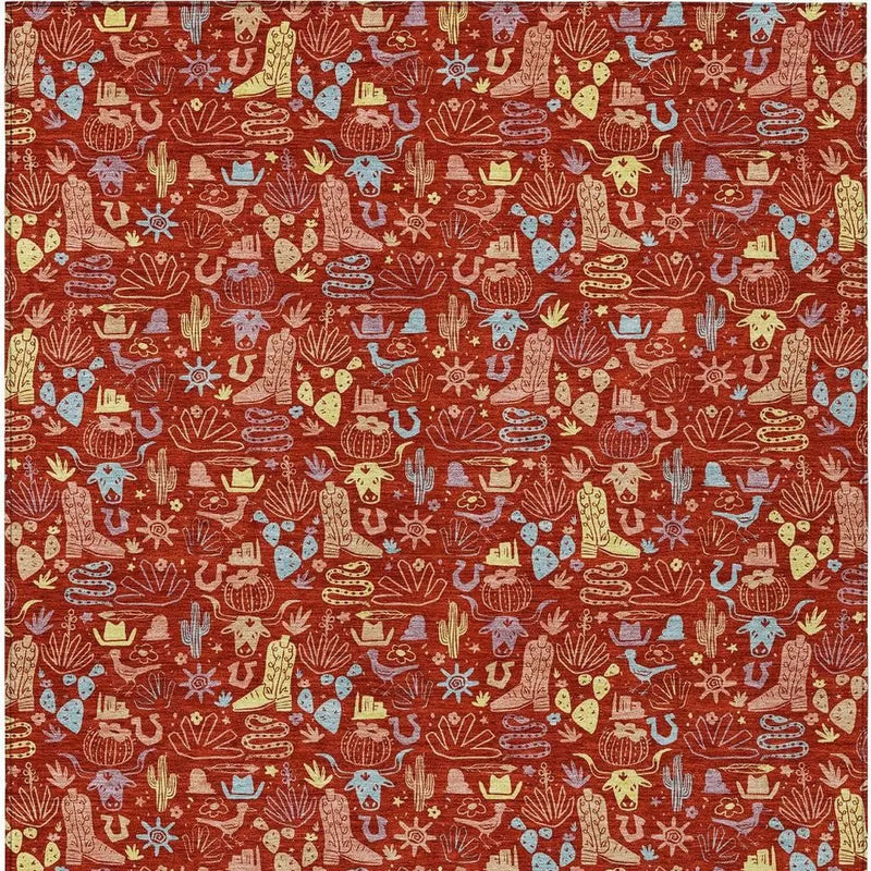 8' X 10' Red And Coral Stars Washable Indoor Outdoor Area Rug Homeroots Outdoor