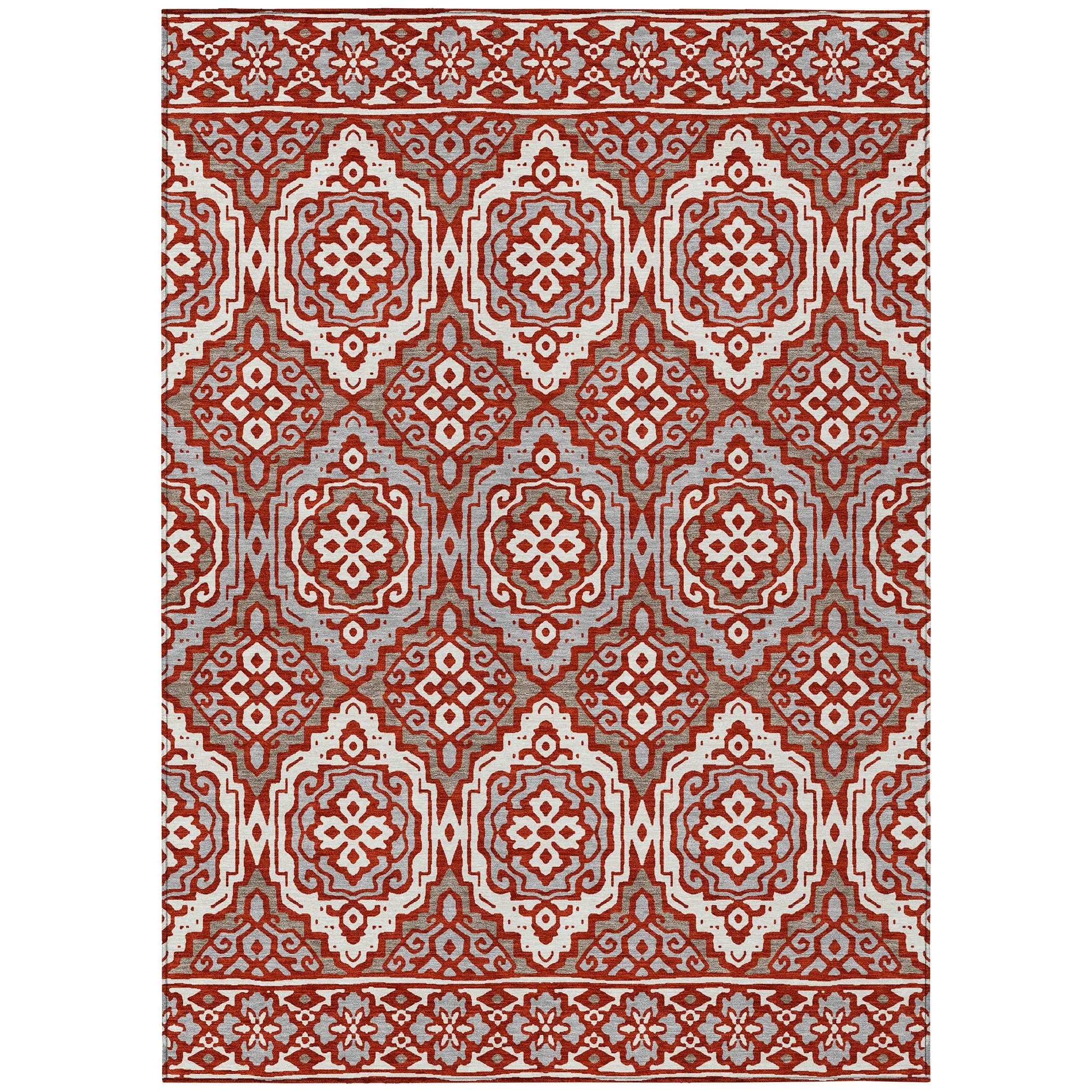 8' X 10' Red And Denim Blue Tribal Washable Indoor Outdoor Area Rug Homeroots Outdoor