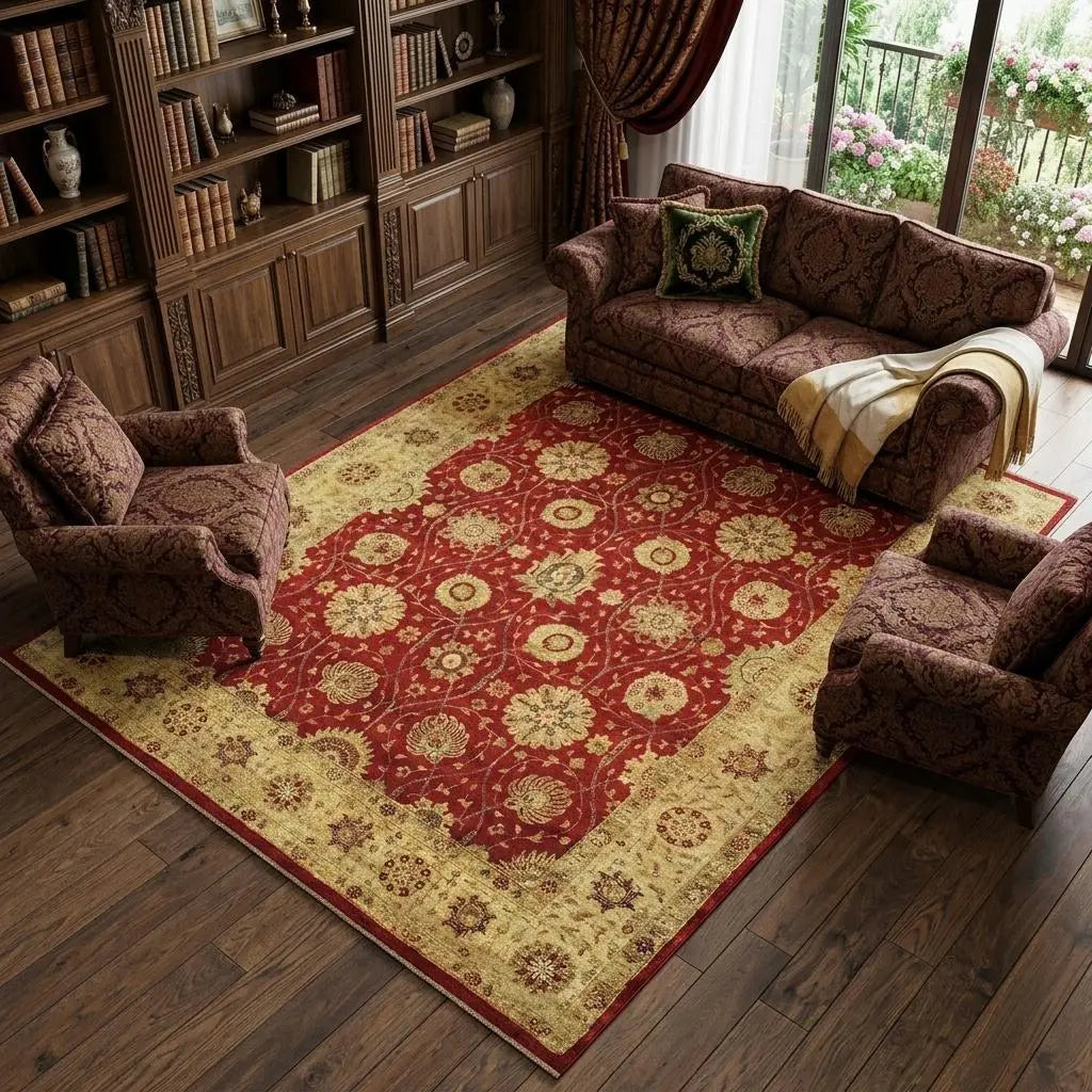 8' X 10' Red And Gold Wool Oriental Hand Knotted Area Rug Homeroots Home Decor