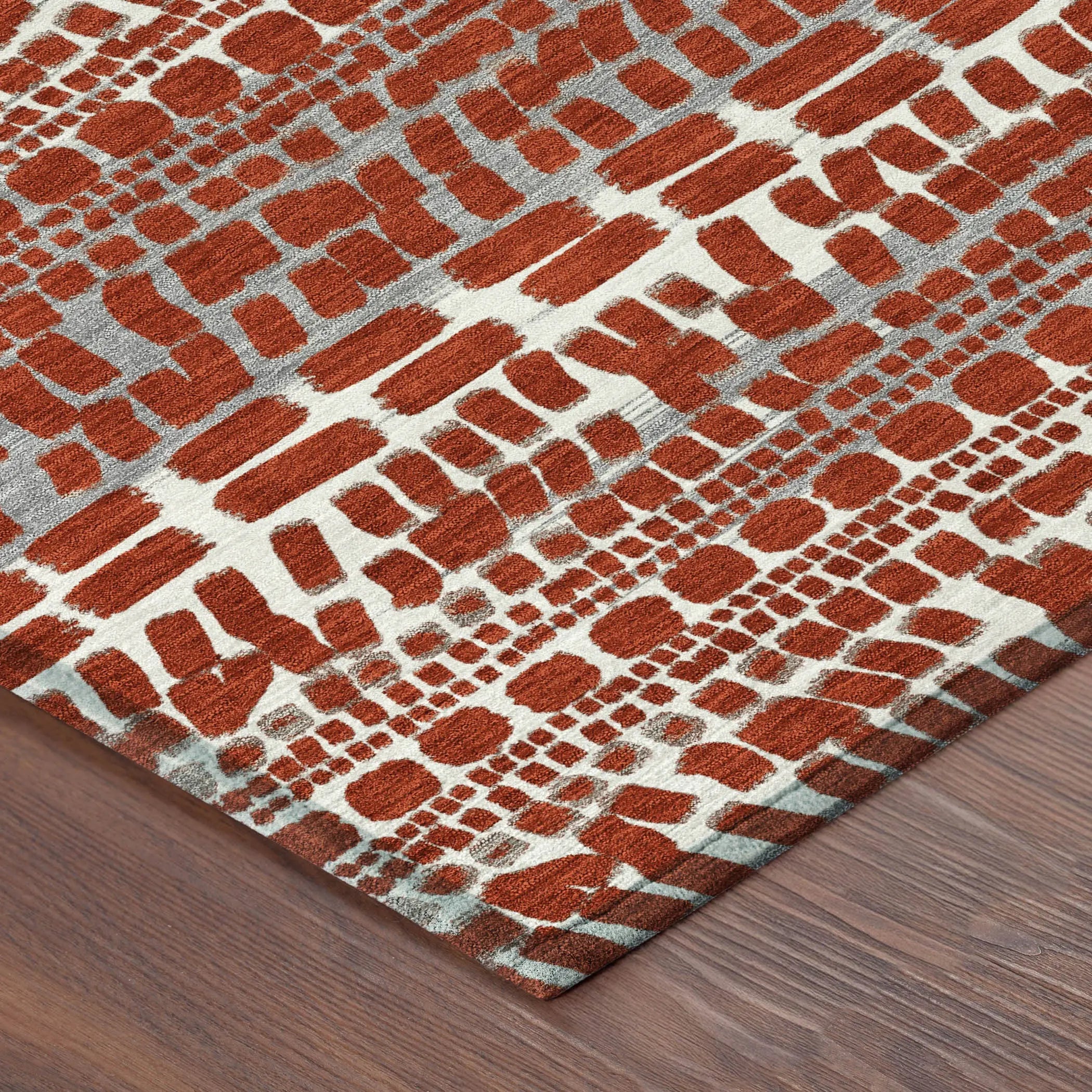 8' X 10' Red And Gray Abstract Washable Indoor Outdoor Area Rug Homeroots Outdoor