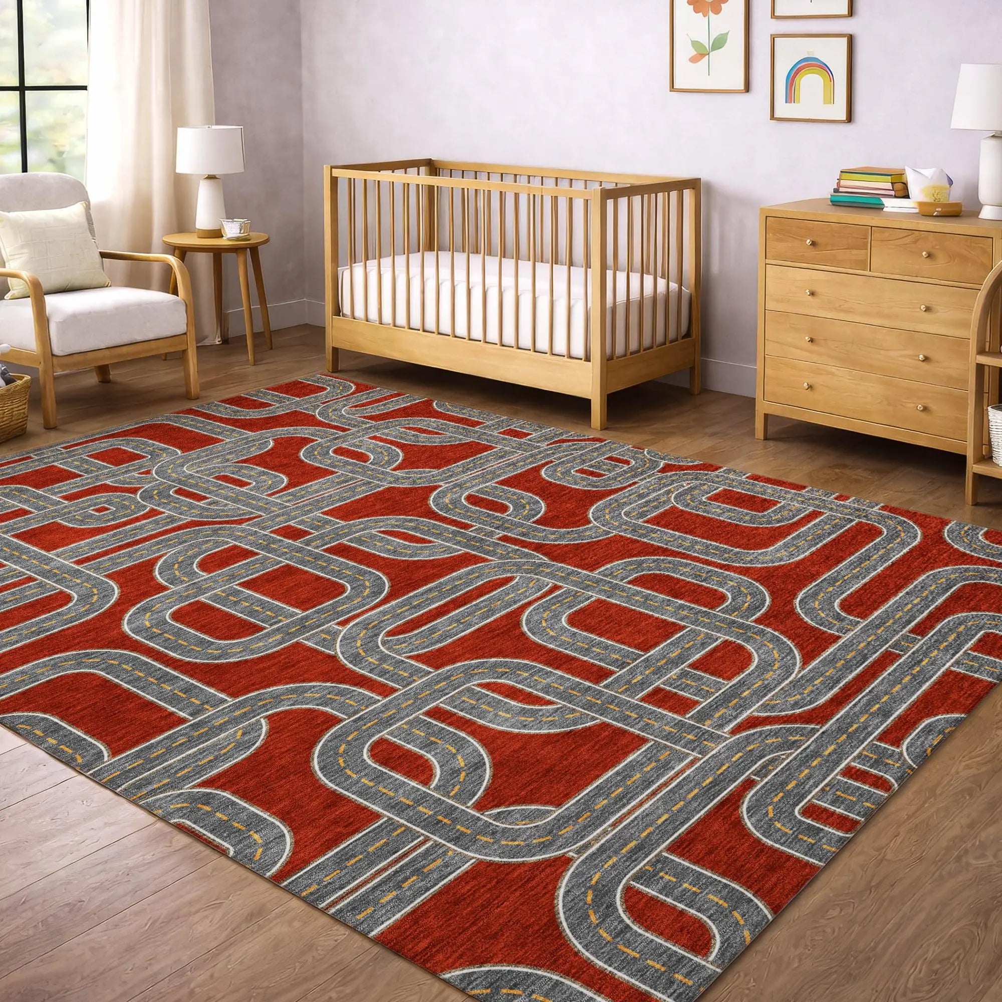 8' X 10' Red And Gray Geometric Washable Indoor Outdoor Area Rug Homeroots Outdoor