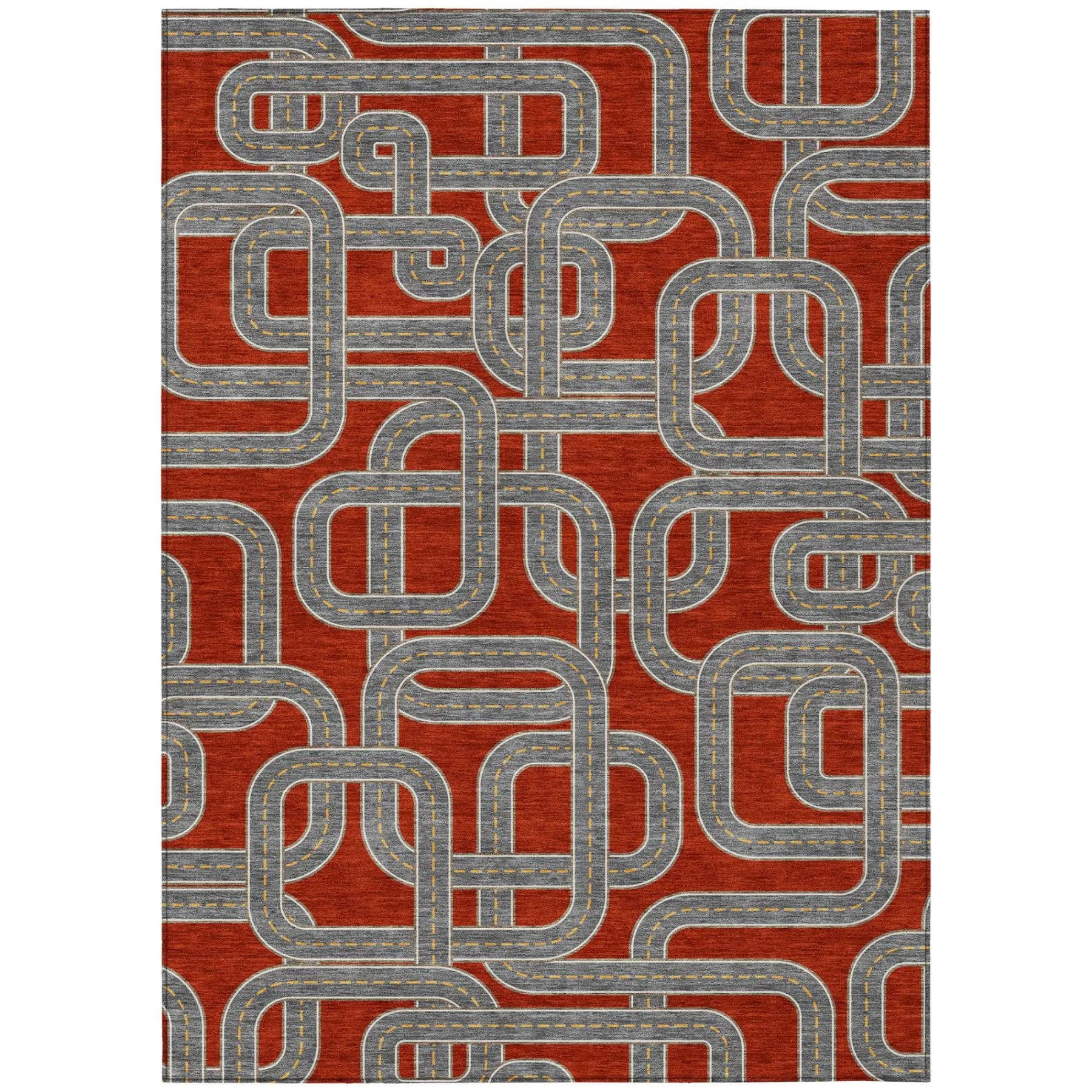 8' X 10' Red And Gray Geometric Washable Indoor Outdoor Area Rug Homeroots Outdoor
