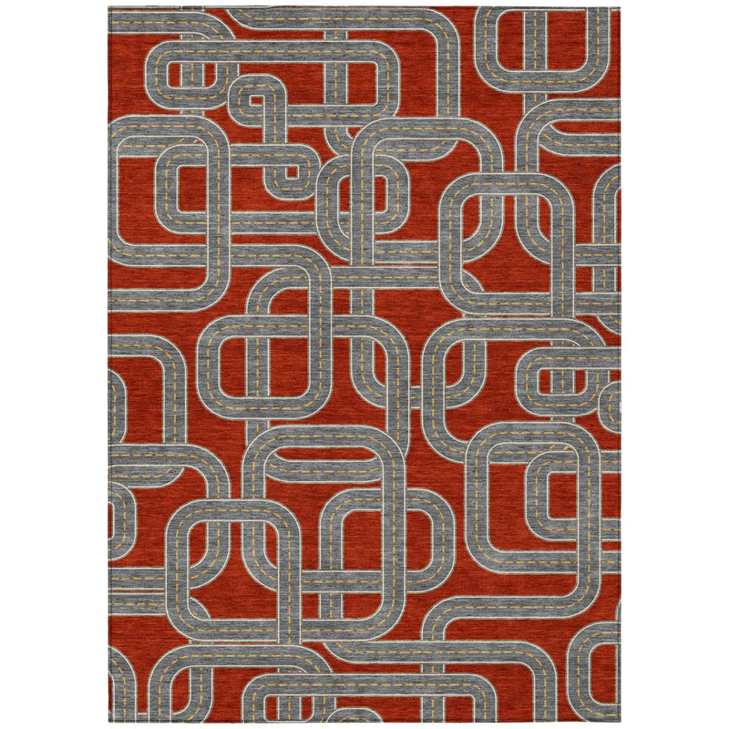 8' X 10' Red And Gray Geometric Washable Indoor Outdoor Area Rug Homeroots Outdoor