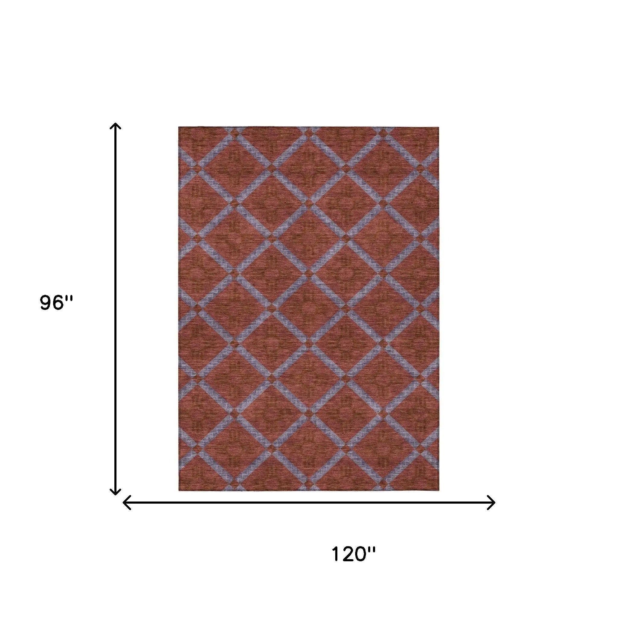 8' X 10' Red And Green Geometric Washable Indoor Outdoor Area Rug Homeroots Outdoor