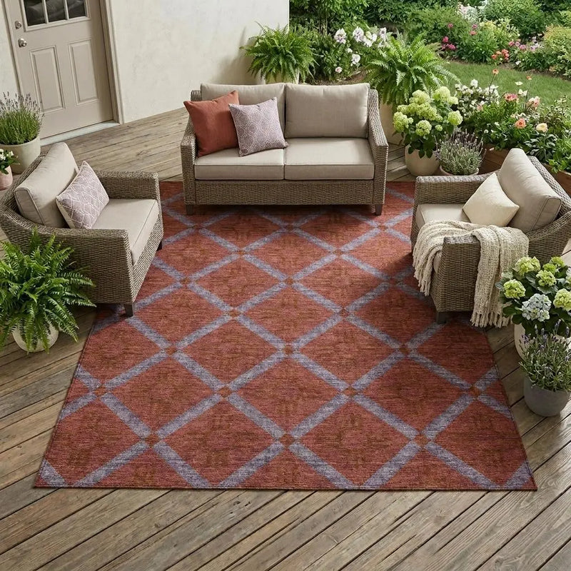 8' X 10' Red And Green Geometric Washable Indoor Outdoor Area Rug Homeroots Outdoor