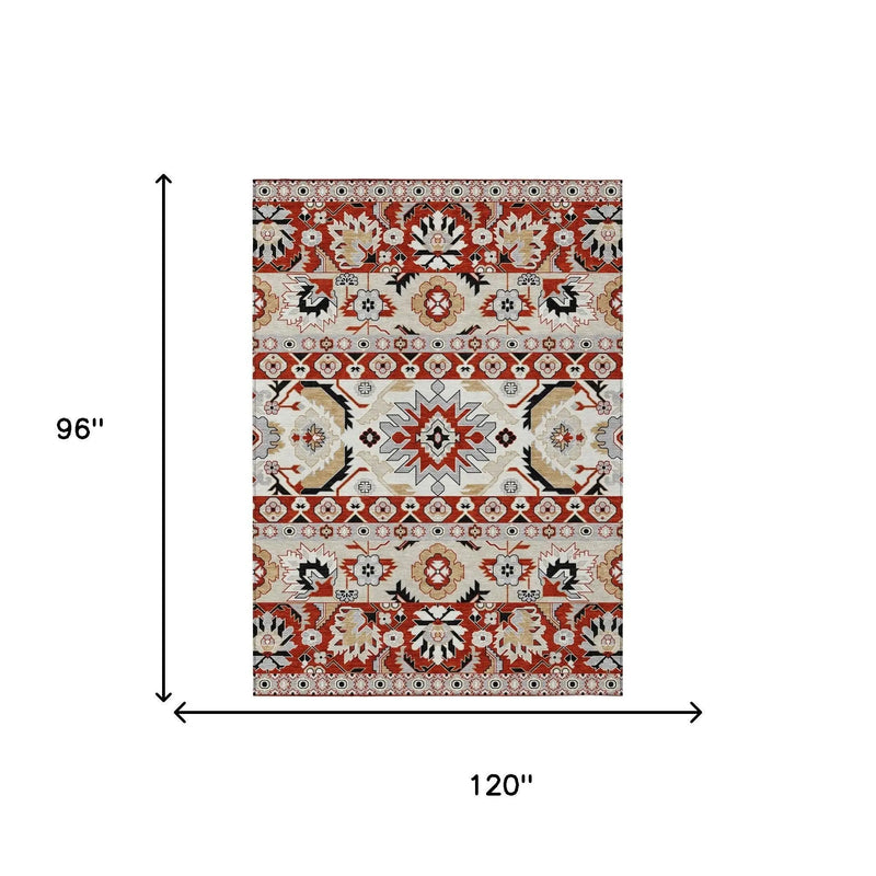 8' X 10' Red And Ivory Cactus Washable Indoor Outdoor Area Rug Homeroots Outdoor
