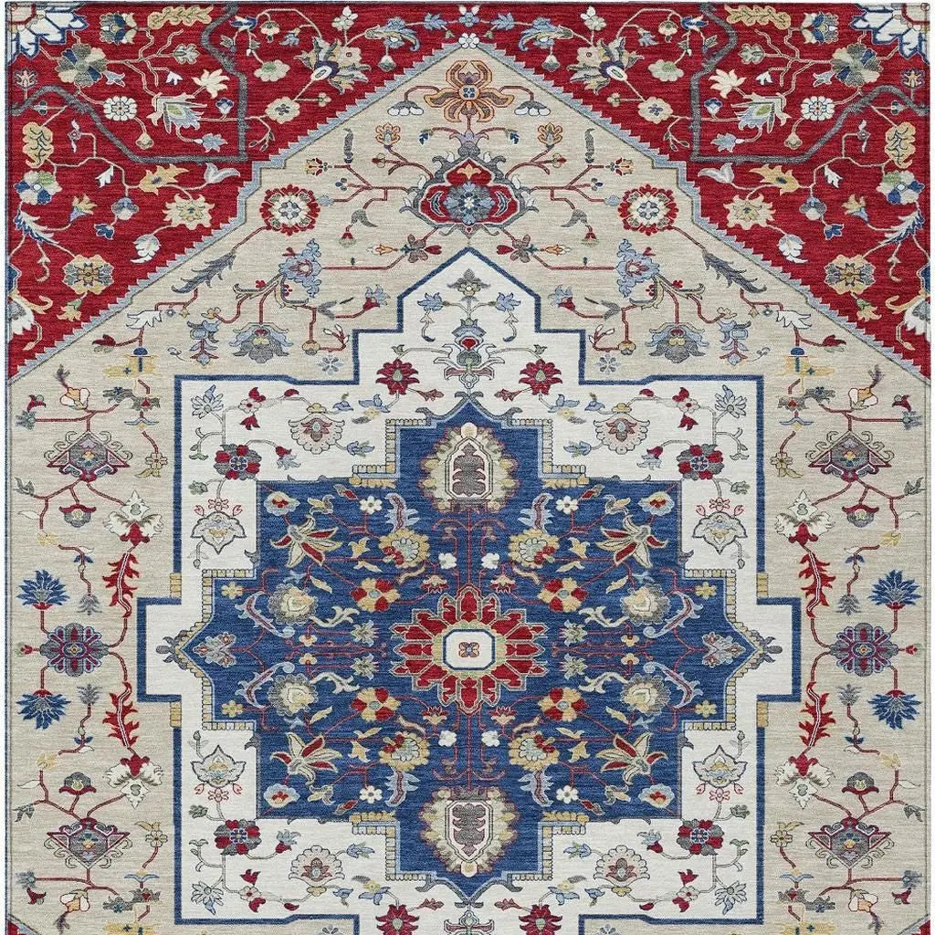 8' X 10' Red And Ivory Floral Medallion Washable Indoor Outdoor Area Rug Homeroots Outdoor