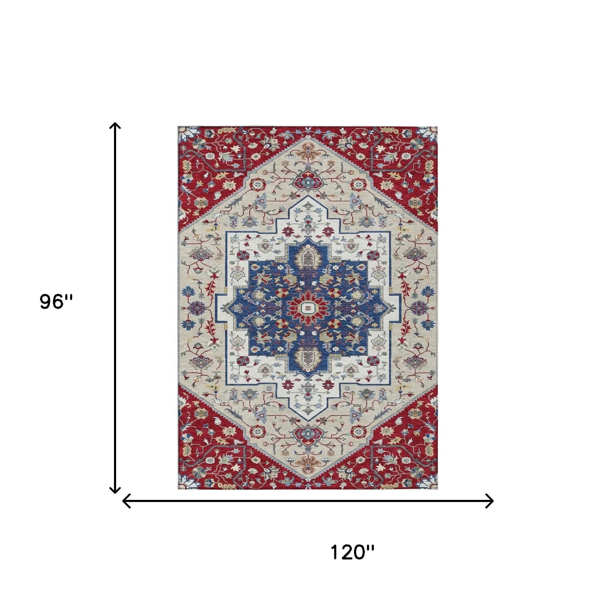 8' X 10' Red And Ivory Floral Medallion Washable Indoor Outdoor Area Rug Homeroots Outdoor