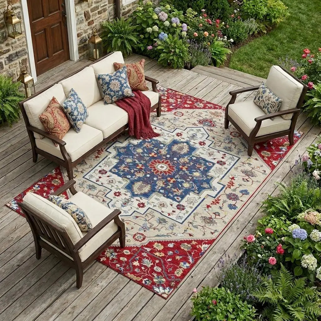 8' X 10' Red And Ivory Floral Medallion Washable Indoor Outdoor Area Rug Homeroots Outdoor