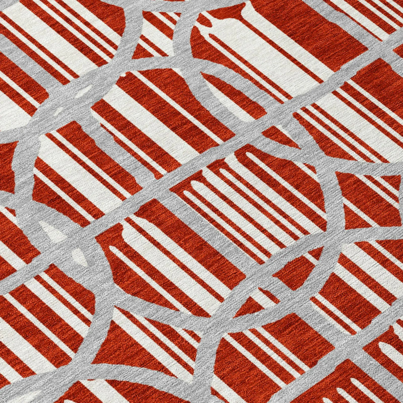 8' X 10' Red And Ivory Geometric Washable Indoor Outdoor Area Rug Homeroots Outdoor