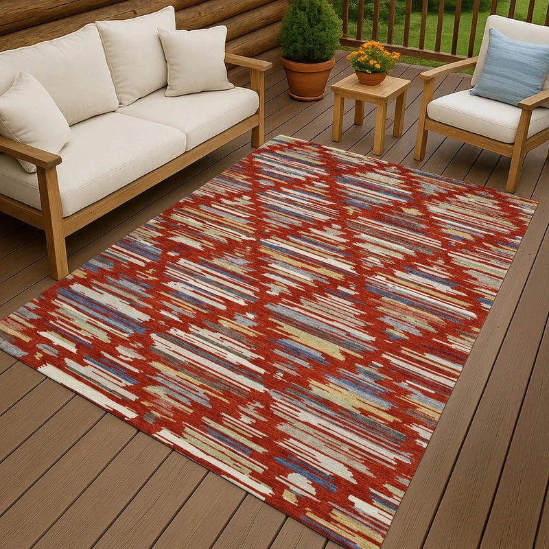 8' X 10' Red And Ivory Southwestern Washable Indoor Outdoor Area Rug Homeroots Outdoor