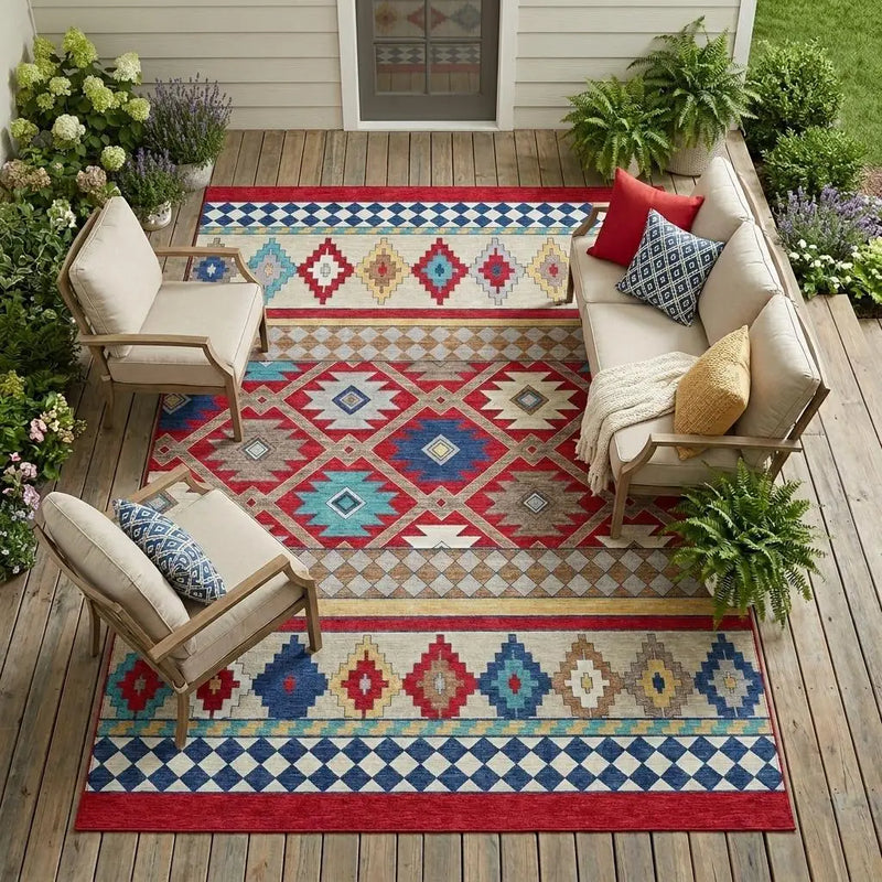 8' X 10' Red And Ivory Southwestern Washable Indoor Outdoor Area Rug Homeroots Outdoor