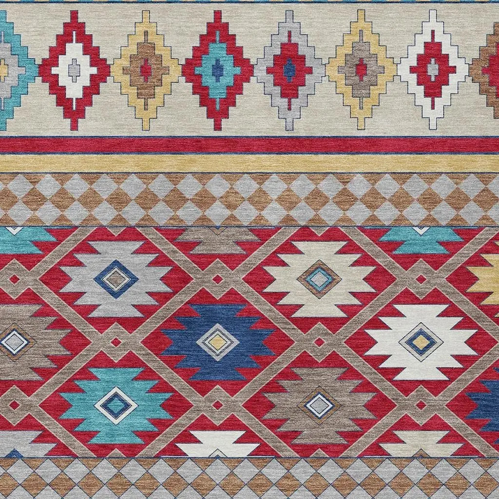 8' X 10' Red And Ivory Southwestern Washable Indoor Outdoor Area Rug Homeroots Outdoor